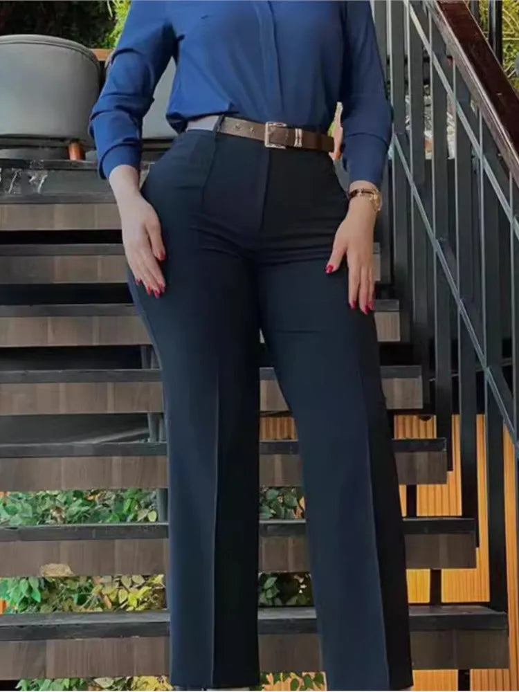 Women's Pants Spring Autumn High Waist Straight Leg Work Pants New Fashion  Solid Long Pants Slim Fit Elegant Pants Female