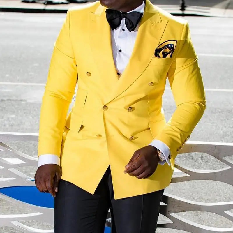 Yellow Men Formal Suit Jackets Business Uniform Work Tops Double Breasted Slim Fit Wedding Suit Blazer For Men Only Jacket