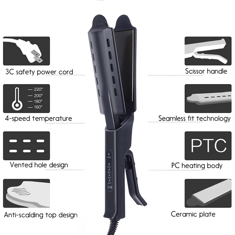 Professional Hair Straightener Four-Gear Temperature Adjustment Ceramic Tourmaline Ionic Steam Hair Straightener For Widen Panel