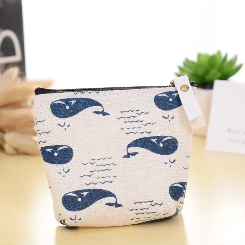 Women Canvas Coin Purse Card Key Mini Purses Pouch Girl Kid Children Cute Small Zipper Coin Purse Card Holder Wallet Storage Bag
