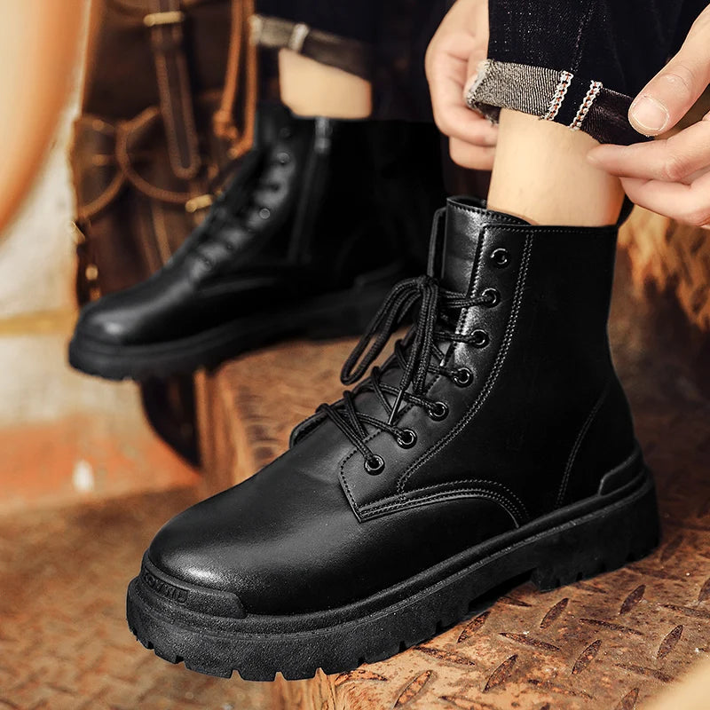 2024 new all-match military boots Snow fashion autumn new men's boots work boots outdoor boots  platform boots  men boots boots