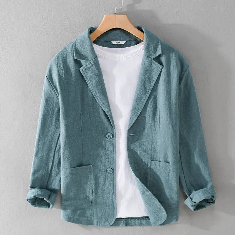 Y803 Spring Autumn Good Quality Linen Blazer For Men Business Casual Solid Color Simple Double Buttons Thin Male Suits Jackets