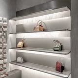 Shoe Bag Display Storage Rack with Lamp Modern Stainless Steel Wall Store Display Shelf Floating Wall Shelves Organization Racks