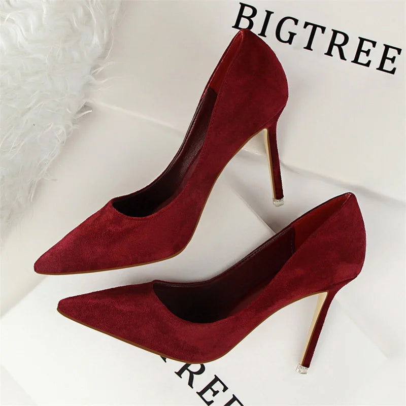 Fashion Simple Suede Shallow Mouth High Heels For Women Shoes Casual Pointed Toe Slimming Stiletto professional Single Shoes