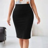 Mia Muse Skirts Summer Business Formal Plain High Waist Knee Length Office Lady Skirts for Women