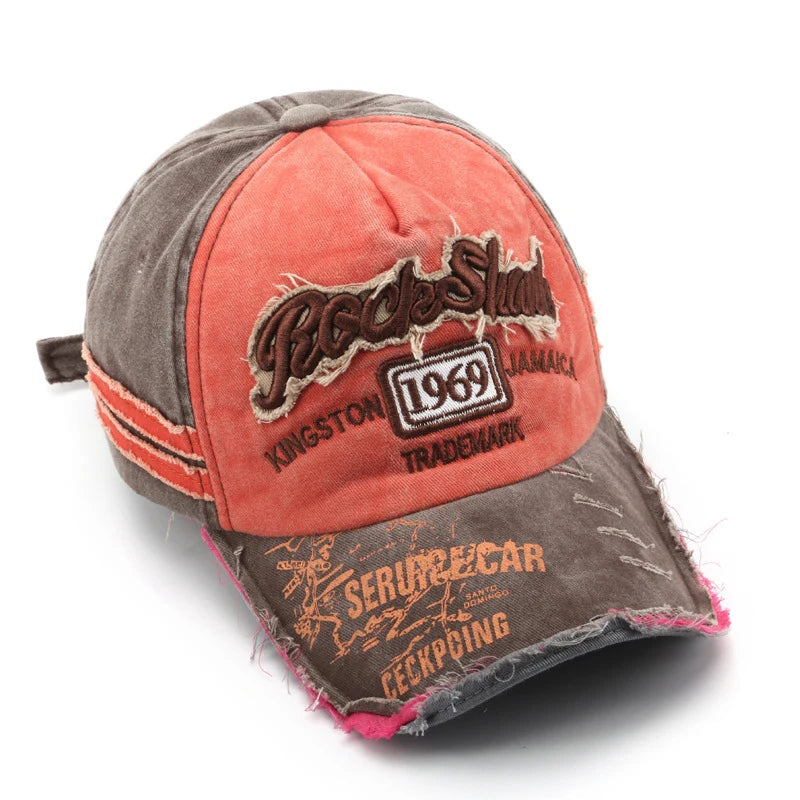 1969 vintage washed vintage letter embroidered perforated duckbill cap for men and women sun shading baseball cap