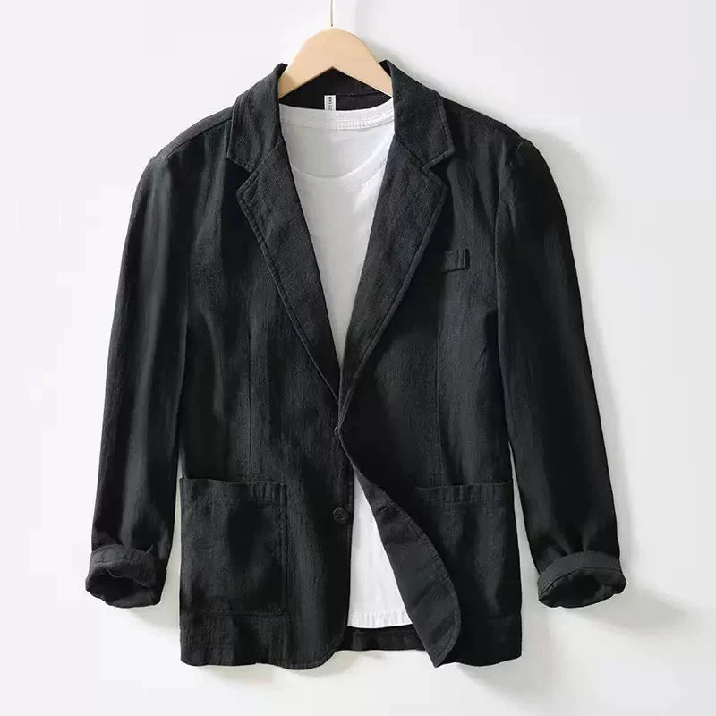 Stylish Retro Linen Blazer for Men Casual Business Formal Wear, Youthful and Loose Suit Jacket -70% Linen, 30% Cotton -8 Colors