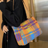 Women's Tote Bag Plaid Pattern Sherpa Large Capacity Tote Bag Shopping Chroma Handbag
