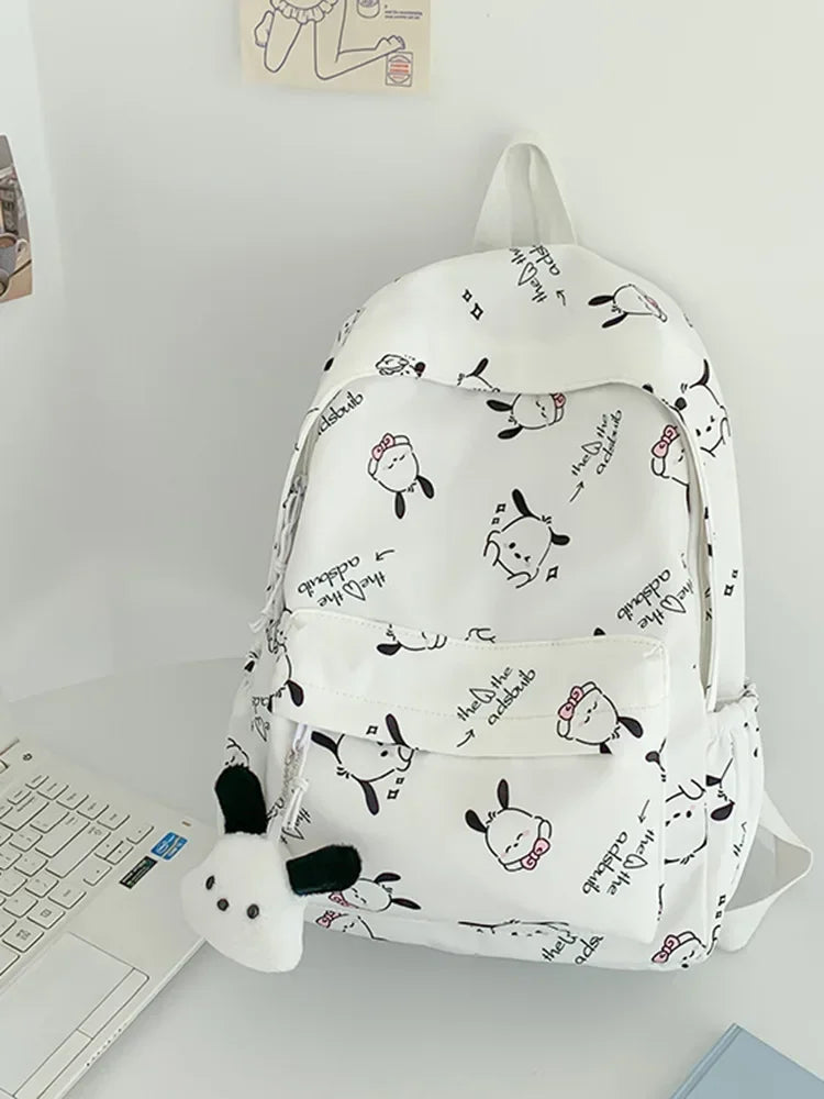 Sanrio Pochacco Travel Backpack Cute Kawaii College Bag Fashion Large Capacity Simple Printed Backpack Girl Heart Cute Backpack