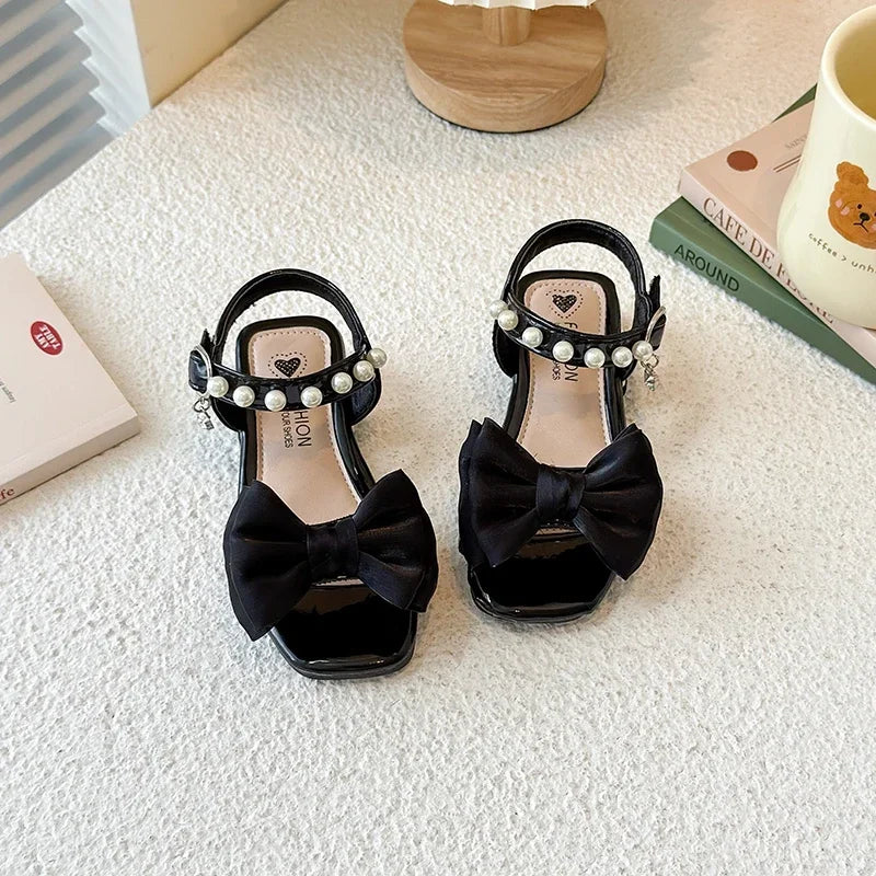 Girls Princess Sandals Sweet Elegant Kids Sandals Dance Wedding Non-slip 2025 Summer New Girls Dress Shoes Big Bows Ins Trendy