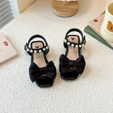 Girls Princess Sandals Sweet Elegant Kids Sandals Dance Wedding Non-slip 2025 Summer New Girls Dress Shoes Big Bows Ins Trendy