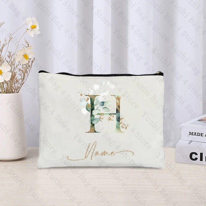 26 letters Flowers Custom Name Printed Makeup Bag Bridesmaid Wedding Makeup Box Gift Organizer Travel perfume Toilet Side Bag