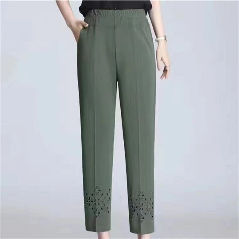 Summer Womens cropped pants  For Women Hollow Out Pantalon Femme High Waist Black Short Trousers Casual Baggy Pants