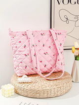 1pcs Fashion Bow and Rose Floral Tote Bag, Cute High-end Girls Casual Fashion Tote Bag, Large Capacity Women Suede Tote Bag, Cut