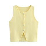 TRAF White Knit Crop Top Women Button Short Tops Woman 2024 Summer Tanks Camis Tops for Women Streetwear Vest Tank Top Female