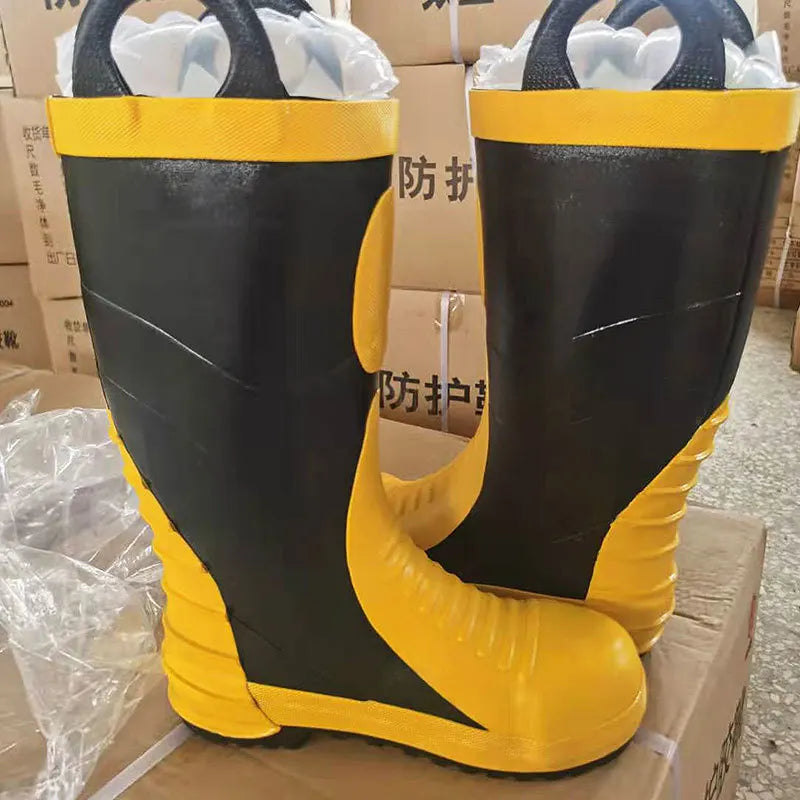 Fire Boots Emergency Rescue Boots Firefighter Combat Boots Fire Protection Boots Rubber Anti Slip High Cylinder