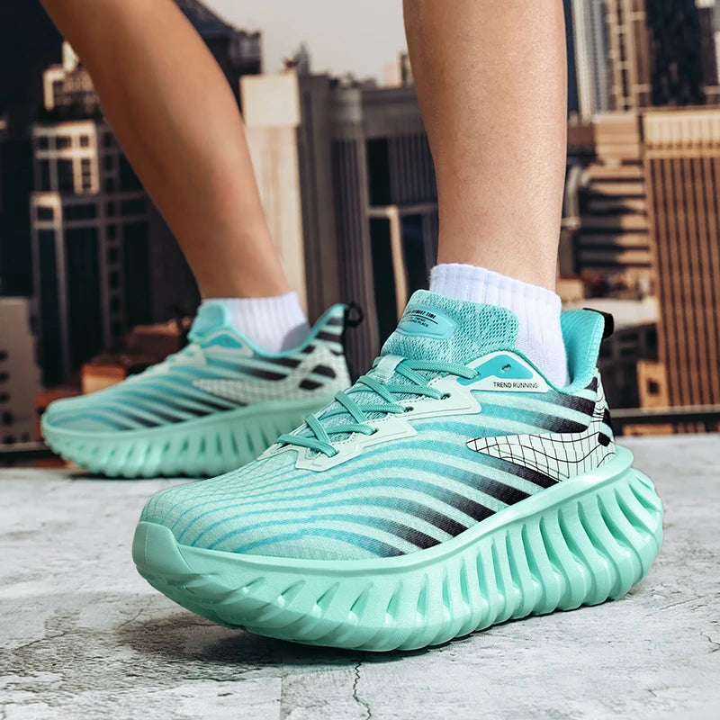 Mens Breathable Bounce Trail Running Shoes Anti-slip Cushioning Outdoor Thick Bottom Running Shoes Couple Sneakers