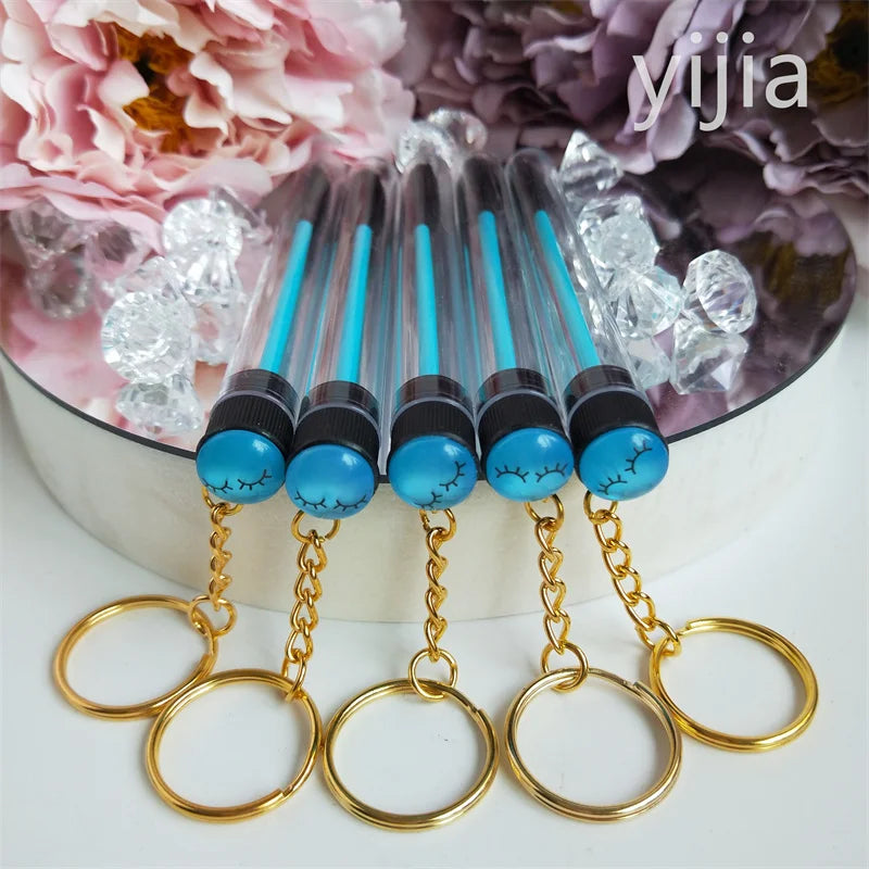 10pcs Disposable Eyelash Brush With Tube Applicator Eyelash Extension Makeup Brush With Keychain Gold Keychain Silver Keychain