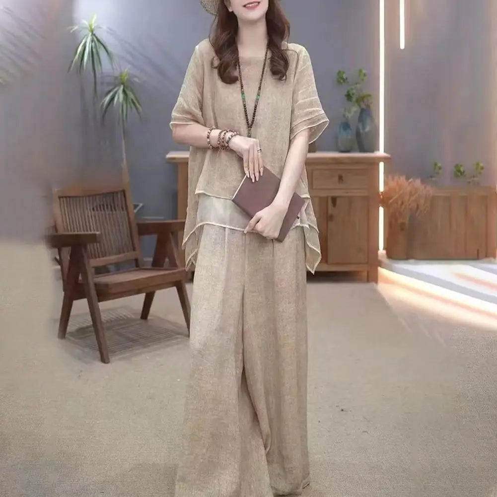 Women Top Pants Set Stylish Women's Top Pants Set with Irregular Hem Blouse Wide Leg Trousers for Daily Leisure Dating Outfits
