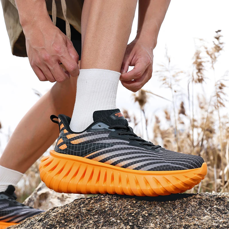 Mens Breathable Bounce Trail Running Shoes Anti-slip Cushioning Outdoor Thick Bottom Running Shoes Couple Sneakers