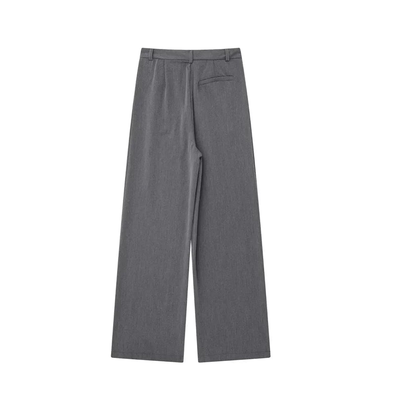 MUJER 2025 Women's Pants Beige Grey Black Wide Leg Pants Women High Waist Baggy Pants Woman Fashion Summer Office Trousers