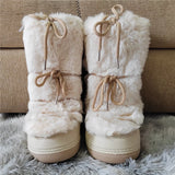y2k Black Fur Boots for Women Snow Boots 2025 Winter Faux Fur Boots Fluffy Fuzzy Furry Faux Fur Boots Waterproof Mid-calf Boots