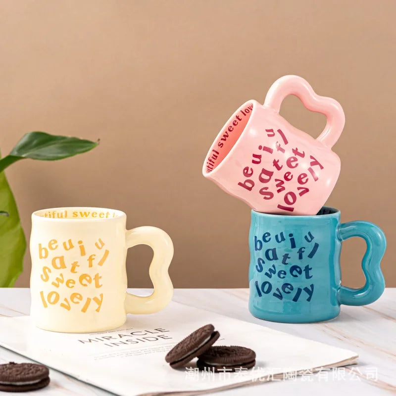 Cartoon english ceramic mug mug mug male and female student couple water mug coffee mug valentine's day gift