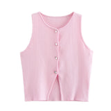 TRAF White Knit Crop Top Women Button Short Tops Woman 2024 Summer Tanks Camis Tops for Women Streetwear Vest Tank Top Female