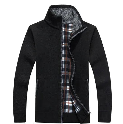 New Autumn and Winter Cardigan Sweater for Men, Warm Thick Loose Casual Stand Up Collar Knitted Zipper Cardigan