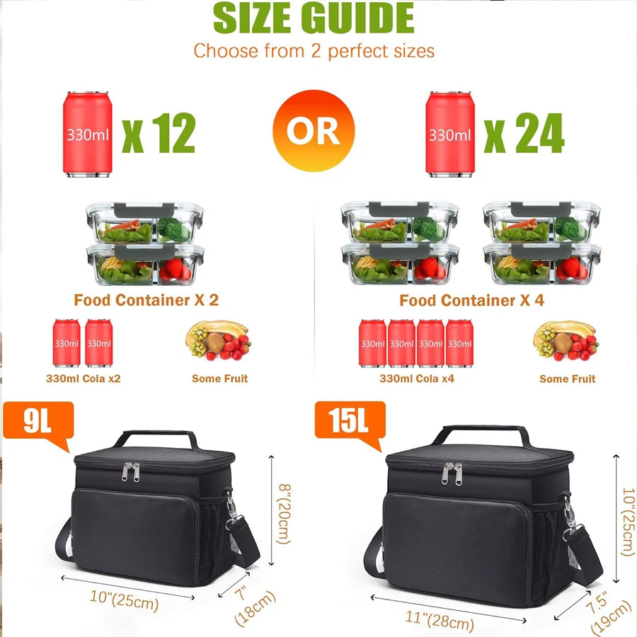 Lunch Bag Adjustable Shoulder Strap  Box Upgraded Leakproof Collapsible Large Work Capacity Thick Insulation Camping Outdoor