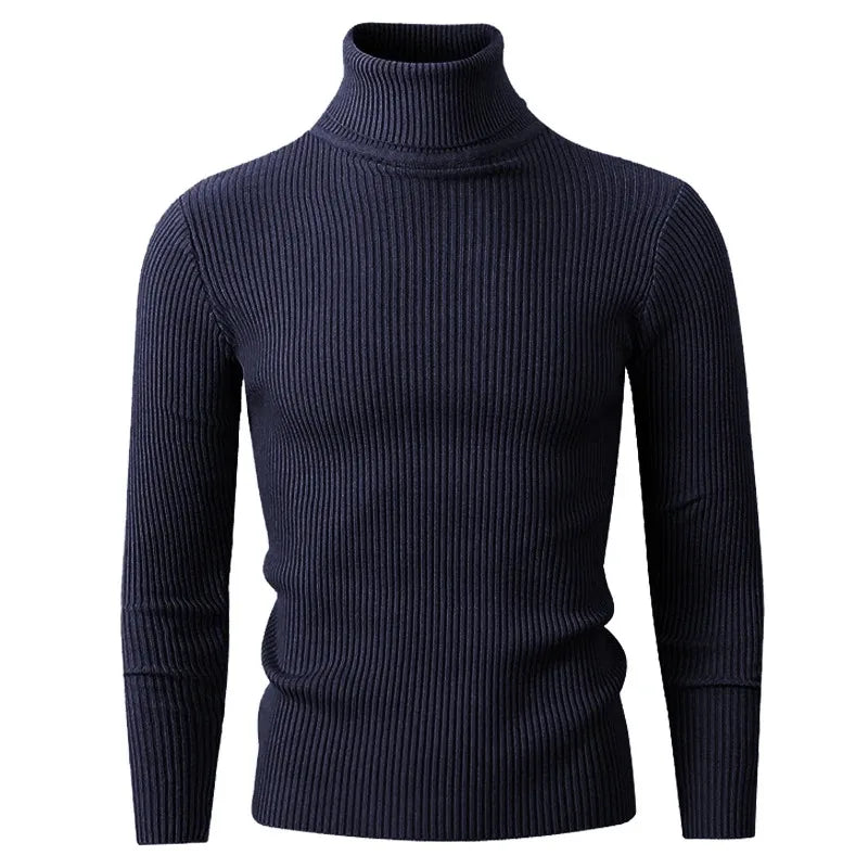 New Men's Turtleneck Pullover Sweater Autumn Long Sleeve Casual Fashion Stripe Knitted Sweater for Men Winter Warm Streetwear