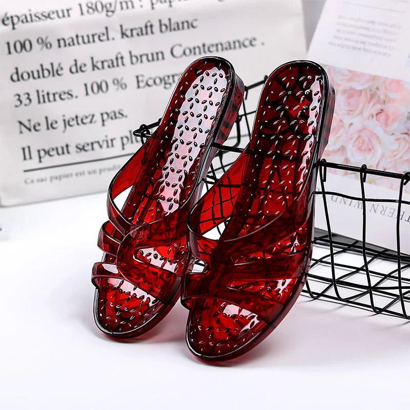 Women's Sandals Sandals Sandals Summer Jelly Shoes Flat Slippers Household Flip-Flops Outdoor Retro Sandals Transparent Slippers