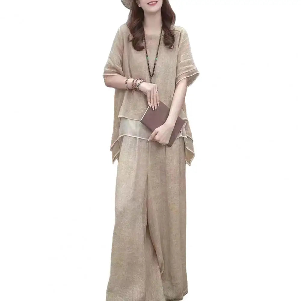 Women Top Pants Set Stylish Women's Top Pants Set with Irregular Hem Blouse Wide Leg Trousers for Daily Leisure Dating Outfits