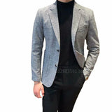2024 British Style Slim Fit Houndstooth Blazer For Men Fashion Single Breasted Business Office Wedding Dress Suit Jacket