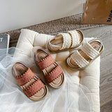 Girls Sandals 2025 Summer Straight Strap New Casual  Anti-slippery Children Students Retro Beach Kids Shoes for Girl