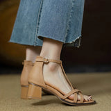 Sandals for women 2025 new summer hollow out versatile mid heel Roman high heels bag heel women's shoes