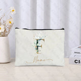 26 letters Flowers Custom Name Printed Makeup Bag Bridesmaid Wedding Makeup Box Gift Organizer Travel perfume Toilet Side Bag