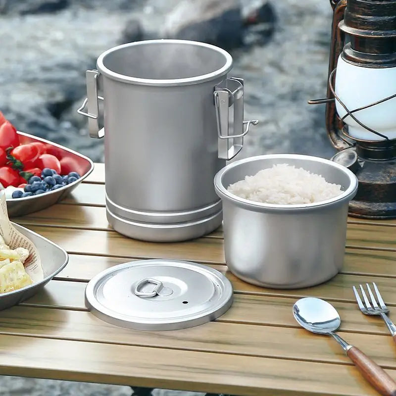 Camping Steel Cooking Pot Steam Pot Noodle Rice Cooker Combine Set