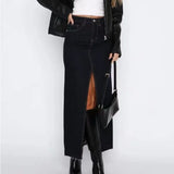New Women's High Waisted Slit Denim Skirt Fashion Long Half Skirts for Women