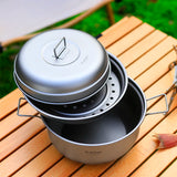 Camping Titanium Cooking Pot 2L Ti Cooking Steamer Ultralight Folding Handle