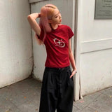 Red T-shirts for Women Y2k Tops Vintage Short Sleeve Print Tees Streetwear Tunic Tshirt Casual Fashion T Shirts 2025 Ropa Mujer