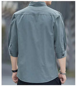 Men shirts Summer Men's clothing Short-Sleeved shirts & blouses Daily Solid Color Stand-Up Collar Casual Beach Style Male Shirt
