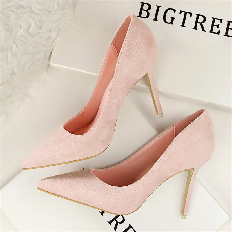 Fashion Simple Suede Shallow Mouth High Heels For Women Shoes Casual Pointed Toe Slimming Stiletto professional Single Shoes
