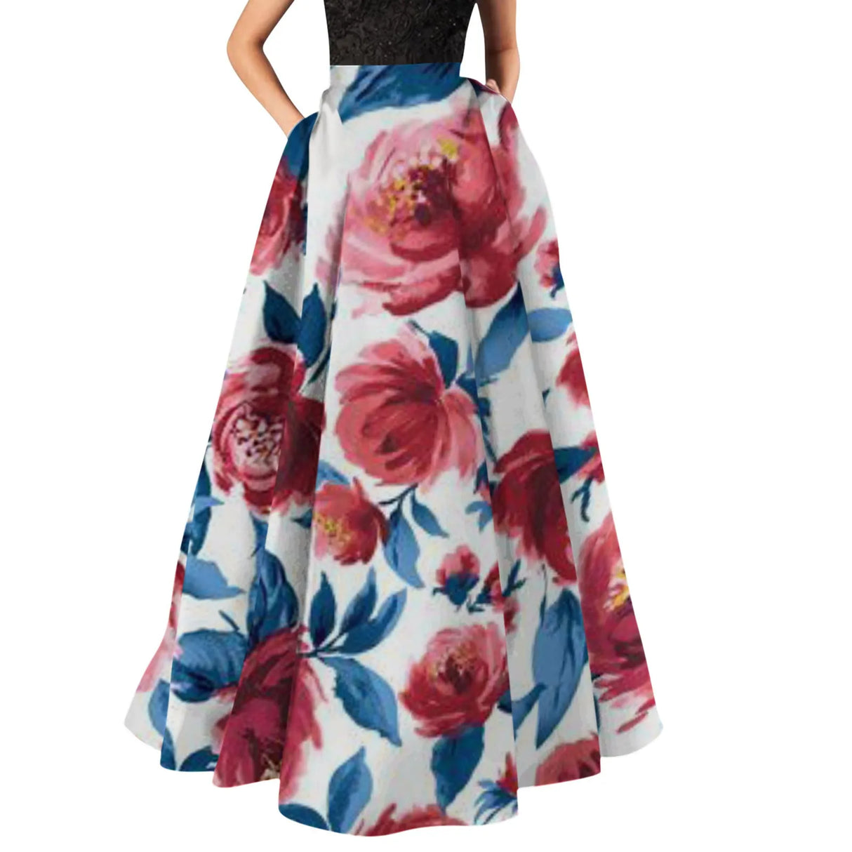 Bohemian Floral Print Maxi Skirts For Women High Waist Party Beach Pocket Long Pleated Skirts For Women Plus Size Юбка Женская
