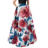 Bohemian Floral Print Maxi Skirts For Women High Waist Party Beach Pocket Long Pleated Skirts For Women Plus Size Юбка Женская