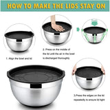 Mixing Bowls with Lids and Non-Slip Bases, Stainless Steel Mixing Bowls Set for Baking, Nesting Storage Bowls, JT227, 6 Pcs