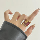 Retro Irregular Glossy Glazed Metal Open Ring for Women