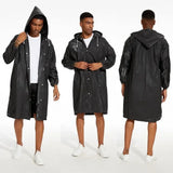 Black Raincoat Portable EVA Raincoats for Adults Reusable Rain Ponchos with Hoods and Sleeves Lightweight Raincoats