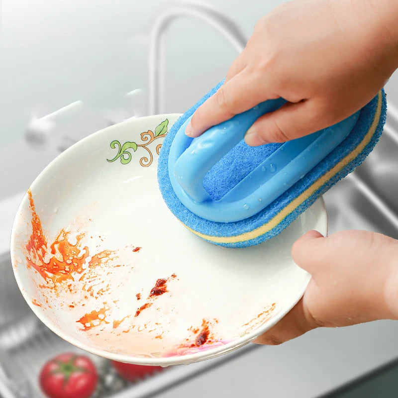 Cleaning brush with handle, sponge wiping, kitchen cleaning, dishwashing brush, thick sponge wiping, cleaning brush