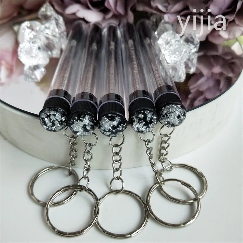 10pcs Disposable Eyelash Brush With Tube Applicator Eyelash Extension Makeup Brush With Keychain Gold Keychain Silver Keychain